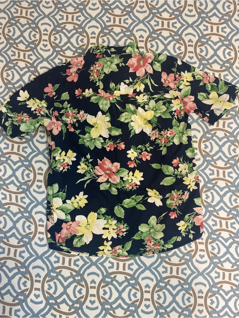 Boys Short-Sleeve Floral Button-Up Shirt - Black with Multi-Color Flowers
